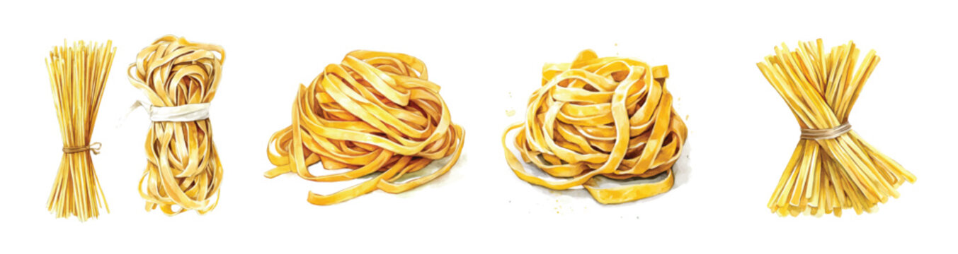linguine pasta painting set, Minimal yet artistic elements for creative designs. hand-drawn paint, Simple Illustration, A beautiful painting isolated on a white background