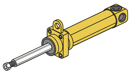 Detailed illustration of a yellow hydraulic cylinder with a silver piston rod, depicted in a technical drawing style on a plain background