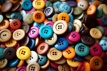 Assorted sizes and hues of buttons forming a textured background for craft and fashion