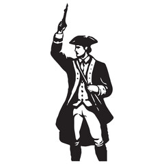 Fototapeta premium Colonial Minuteman Soldier Holding Pistol Up - Revolutionary War Patriot Vintage Silhouette Illustration