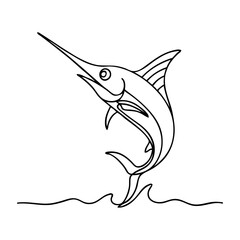 Dibujo sencillo con línea continua de un pez espada saltando  © teracreonte