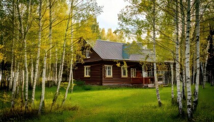 Cozy Cabin Retreat - A Rustic Home Amidst Birch Trees.
