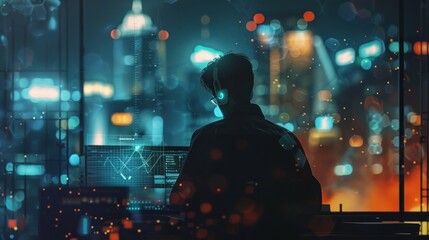 Obraz premium Digital worker city night view