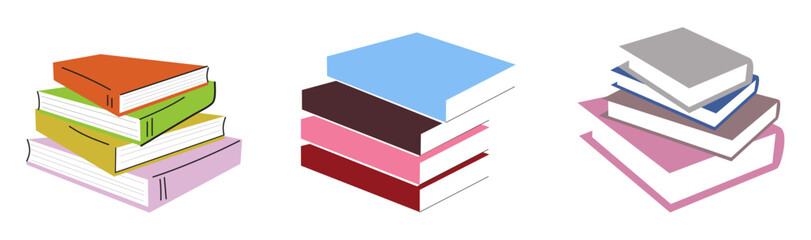 Three Piles of Books Vector Illustration Isolated on White Background