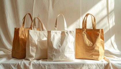 FlyPro Firefly Organic cotton reusable shopping bags, elegantly folded and displayed, showcasing their high-resolution textile quality and strength.