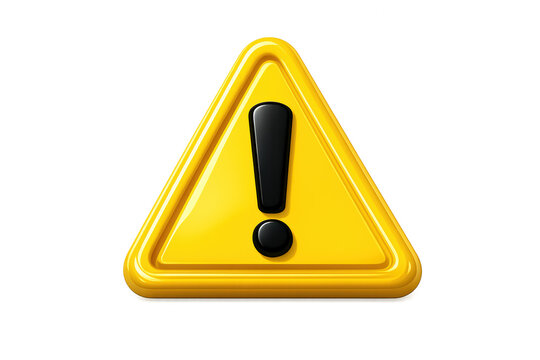 Yellow 3d warning sign with a black exclamation mark icon indicating danger, caution, and system alerts. Transparent background