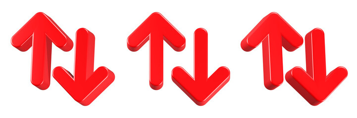 sort icon 3d render red color