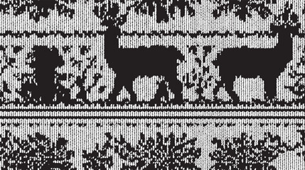 Scandinavian knitting style, snowflakes and reindeer motifs, pixel art or cross-stitch aesthetics, hand-drawn aesthetics, pattern texture vector illustration © PanzaDesign