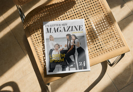 Mockup Of Customizable Us Letter Magazine On Chair