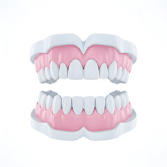 Obraz premium Detailed 3D rendering of a human dental model showing upper and lower jaws with teeth and gums on a white background