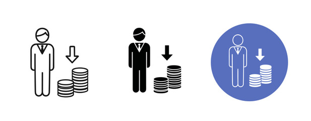 Business funding icons with stacks of coins and arrows