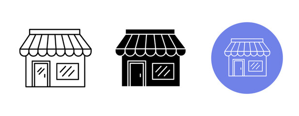 Obraz premium Set of minimalist storefront icons in black white and blue designs