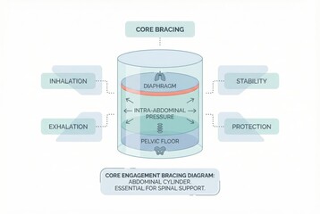 Core Bracing Diagram Illustrating Abdominal Cylinder Mechanics for Spinal Stability and Intra Abdominal Pressure Management Essential for Functional Movement Protection