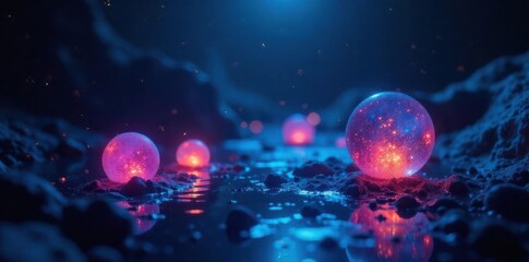 Naklejka premium Dark, bioluminescent forms, single light source above, fantasy, pelagic