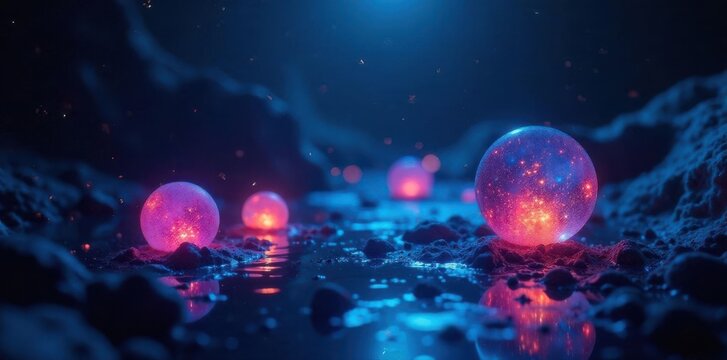 Dark, bioluminescent forms, single light source above, fantasy, pelagic