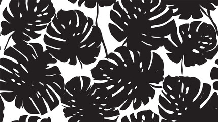 Dense tropical monstera and palm leaf silhouette pattern texture vector illustration © PanzaDesign