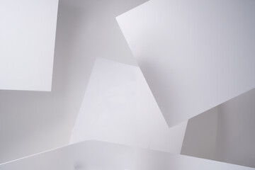 Minimalist Abstract White Geometric Background with Soft Layered Sheets and Clean Architectural Lines