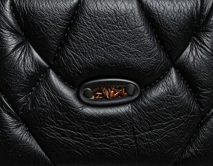 Fototapeta premium Close-up of black, quilted leather with a metallic, decorative accent