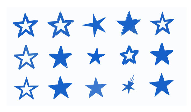 Hand Drawn Blue Felt Tip Star Sketch Vector Illustration