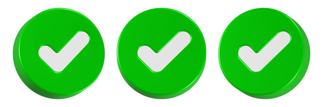 checkmark icon 3d render green circle button