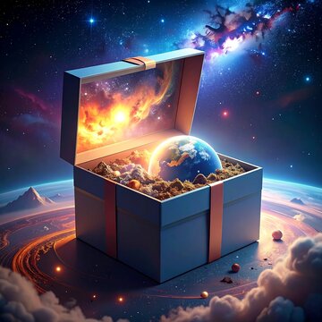 A gift box opens to reveal a glowing planet