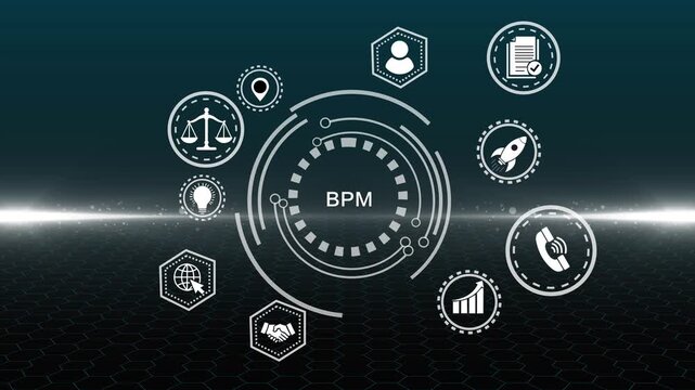 BPM: Business Process Management concept. Company Strategy, Marketing, Development technology.