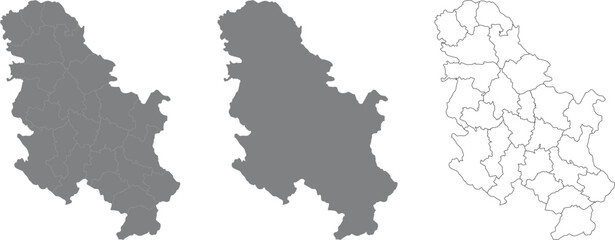 Obraz premium Serbia country outline map with administrative divisions and textured fill illustrations showing geographical borders and regions for European cartography