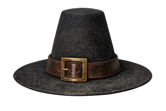 Pilgrim hat or capotain on transparent background, symbolizing thanksgiving celebration, colonial history, traditions, and early american culture