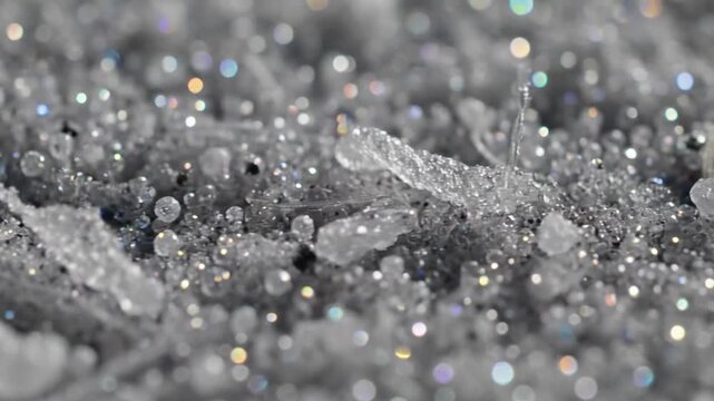 Sparkling microplastic particles resembling glittery false snow in a detailed macro view