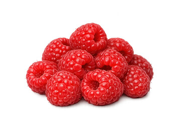 Ripe red raspberries piling up, showing fresh juicy texture. Delicious healthy organic fruit. Transparent clipping path