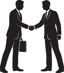Fototapeta premium Black and White Silhouette of Two Businessmen Shaking Hands Full Body Corporate Agreement Concept
