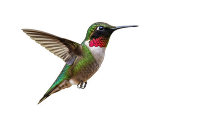 Obraz premium Isolated Rufous hummingbird in flight, with vibrant red throat, ready to drink nectar, wildlife