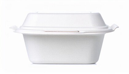 Empty white plastic storage container with lid isolated on white background