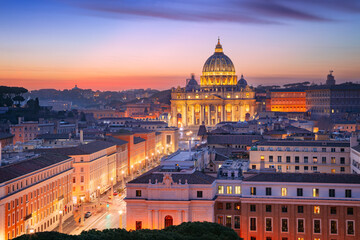 Fototapeta premium Vatican City, Rome, Italy. Aerial cityscape image of Vatican City with the Saint Peter Basilica, Rome, Italy at beautiful sunset.