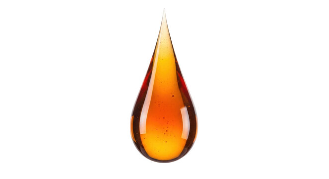 Isolated drop of honey or syrup dripping down, amber liquid, golden color, sweet treat