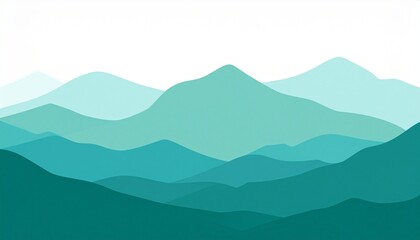 Misty mountain range at dawn with soft turquoise haze minimalist landscape