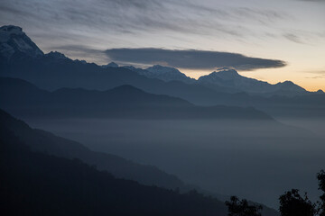 Machhapuchhare montains and surround peaks