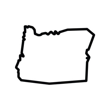 A simple black and white outline depicting the geographical shape of oregon