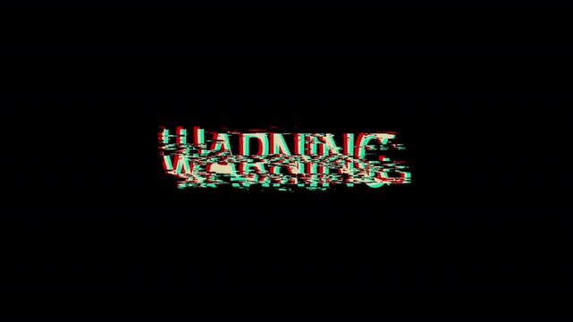 warning text pixal  glitch animation in black background in HD animation warning system animation with alpha channel 