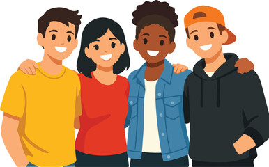 Fototapeta premium Diverse Happy Community Flat Vector Illustration featuring Inclusive People Group for Neighborhood Unity and Social Connection Design