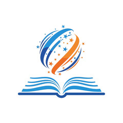Modern Education Logo with Open Book and Abstract Globe Symbol
