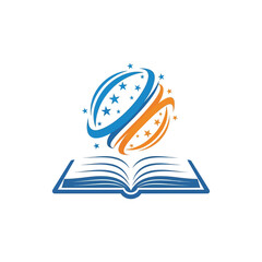 Modern Education Logo with Open Book and Abstract Globe Symbol