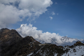 Machhapuchhare montains and surround peaks