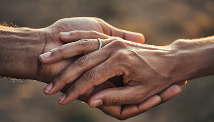 Two hands gently holding each other, symbolizing support and connection.