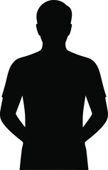 Black silhouette of a man with arms held at sides on white background male person