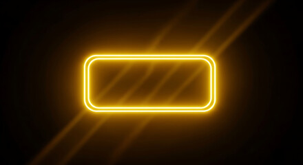 glowing yellow neon rounded frame radiating light rays on a dark background a futuristic abstract digital design for tech.