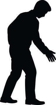 Silhouette of a man bending down with hand extended forward male person