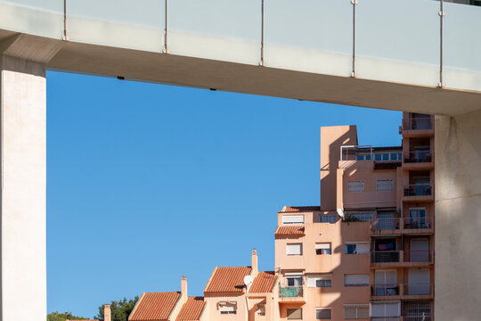 Minimalism architecture frame of blue sky and buildings near Benidorm Spain with copy space for posters web banners and editorial layouts