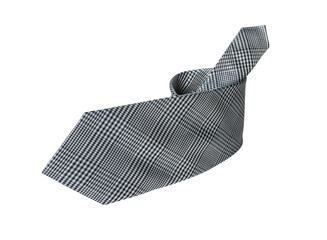 Elegant Gray and Black Plaid Necktie Isolated on White Background.	
