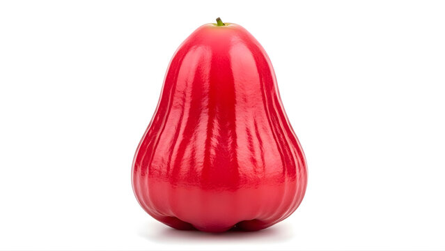 wax apple fruit glossy red surface, isolated white background, ultra clean composition